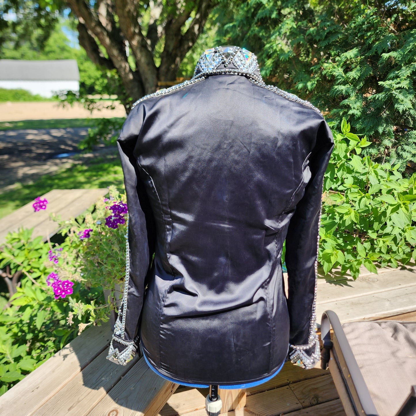 CUSTOM Black full arm crystal day shirt