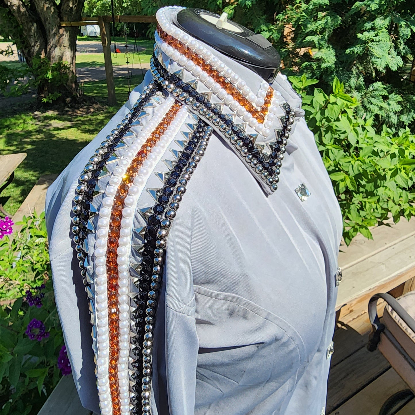 CUSTOM Grey full arm crystals day shirt