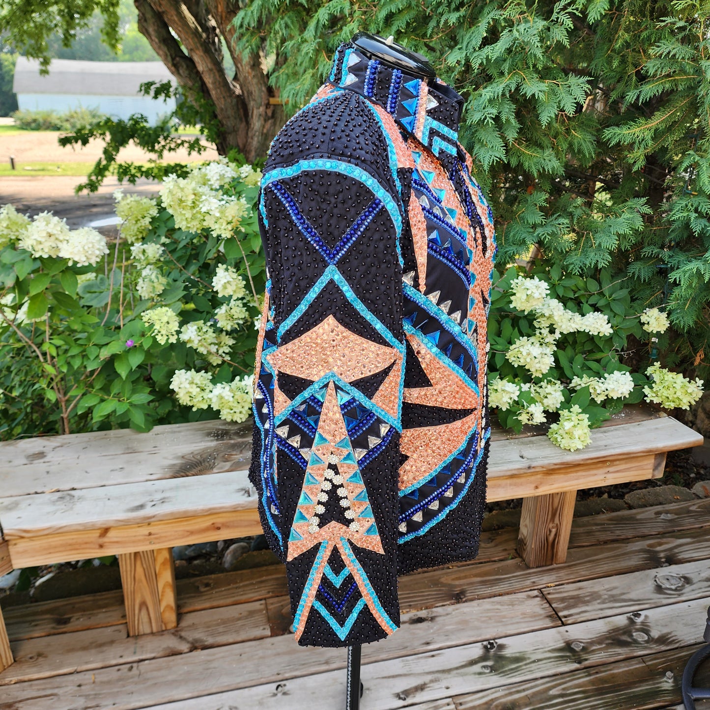 A 4XL Black with peach & blues Showmanship jacket