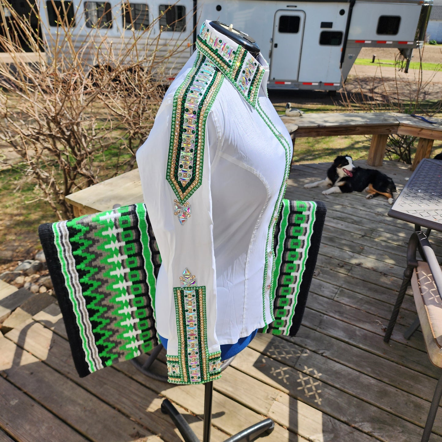 CUSTOM ORDER White & Green taffeta day shirt