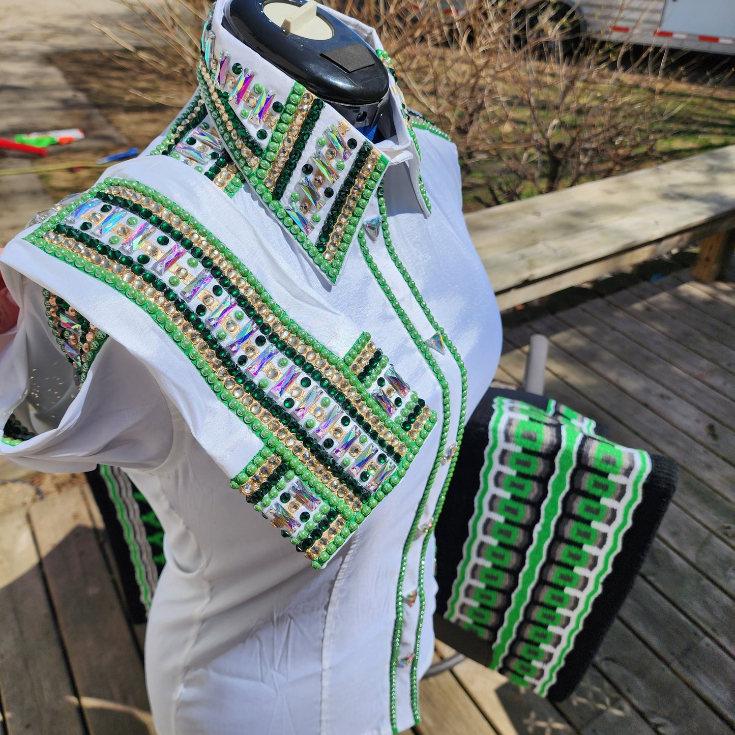 CUSTOM ORDER White & Green taffeta day shirt