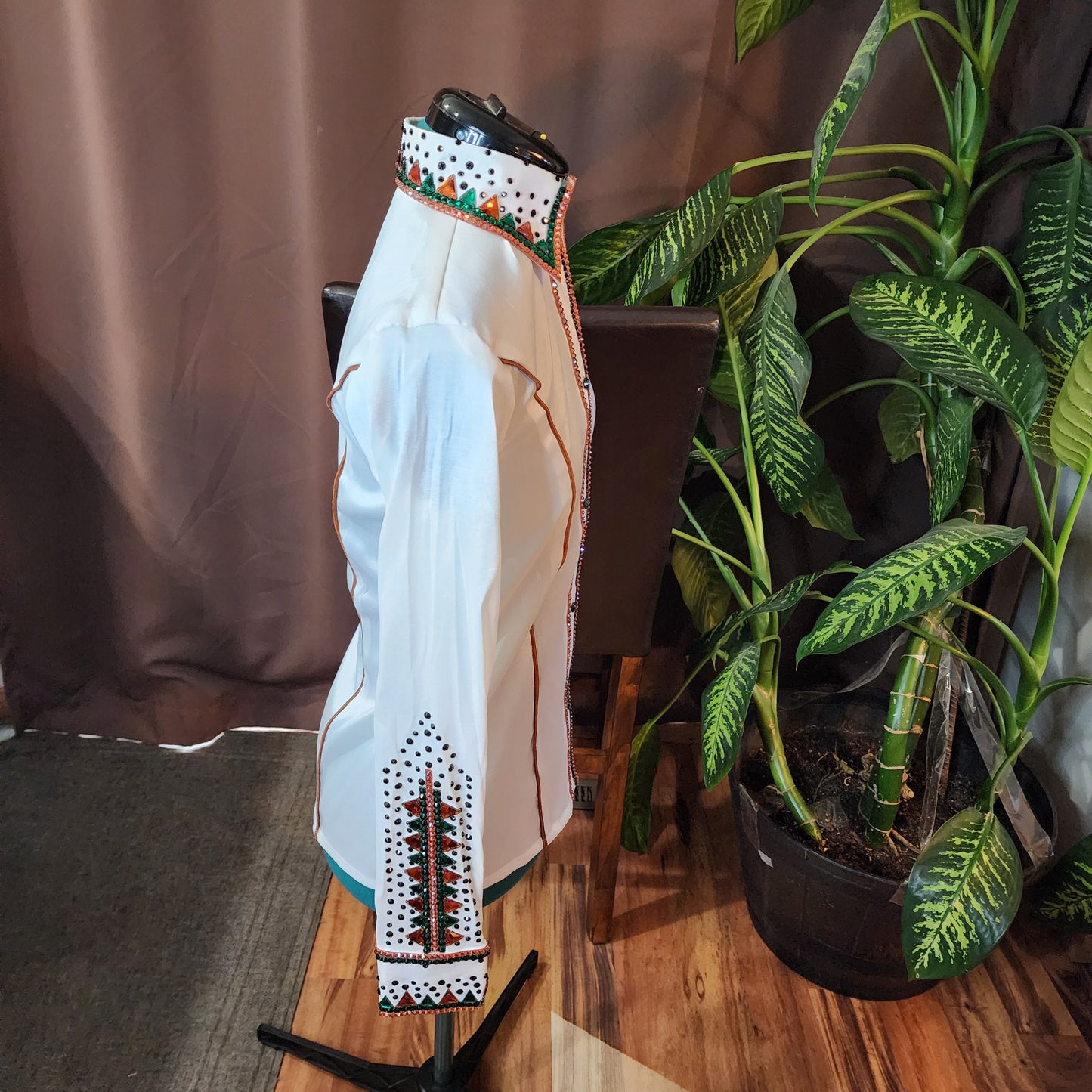 Xs/Small White &Green stretch taffeta day shirt