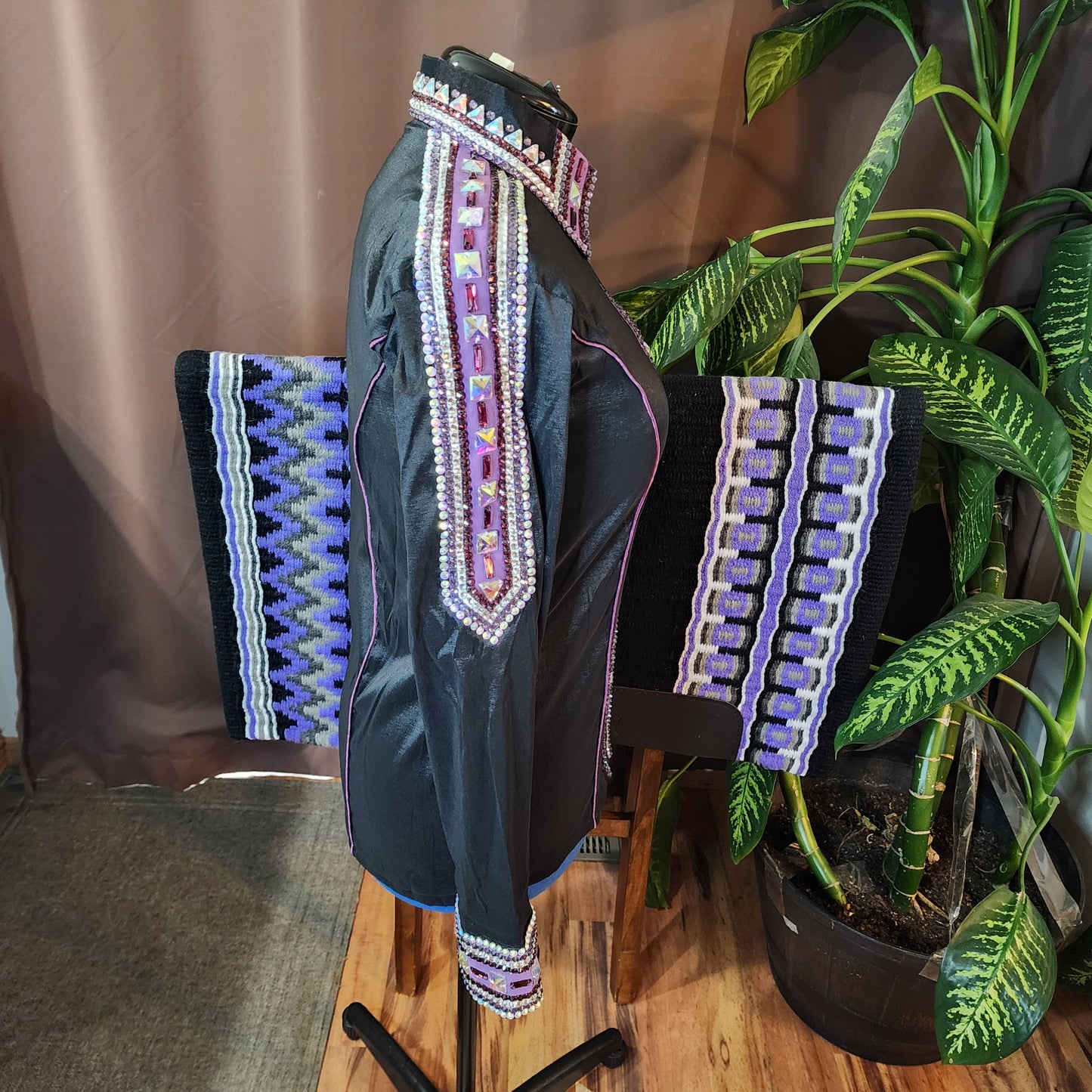 Large Black stretch taffeta day shirt