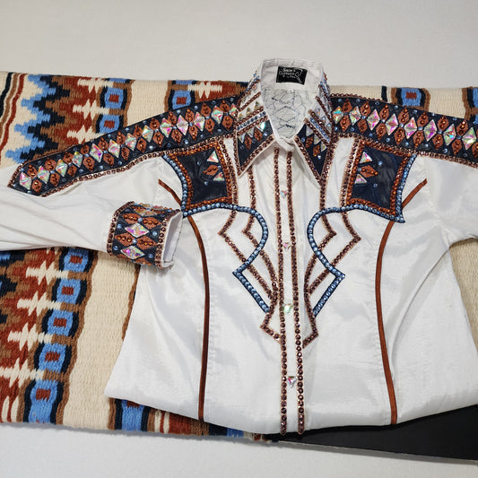 Large Cream & Navy taffeta day shirt