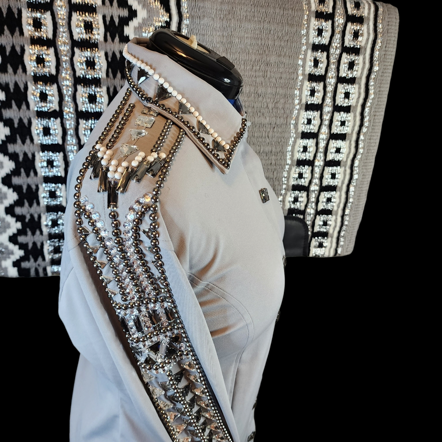 CUSTOM ORDER Grey lycra full arm crystal day shirt