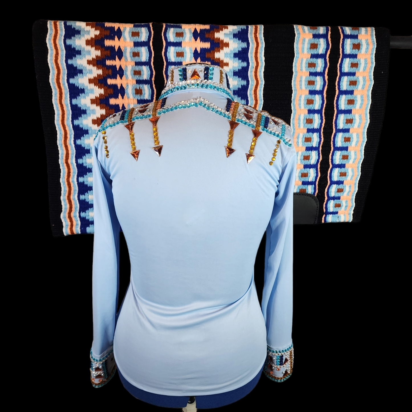 CUSTOM ORDER powder blue shoulder crystal day shirt