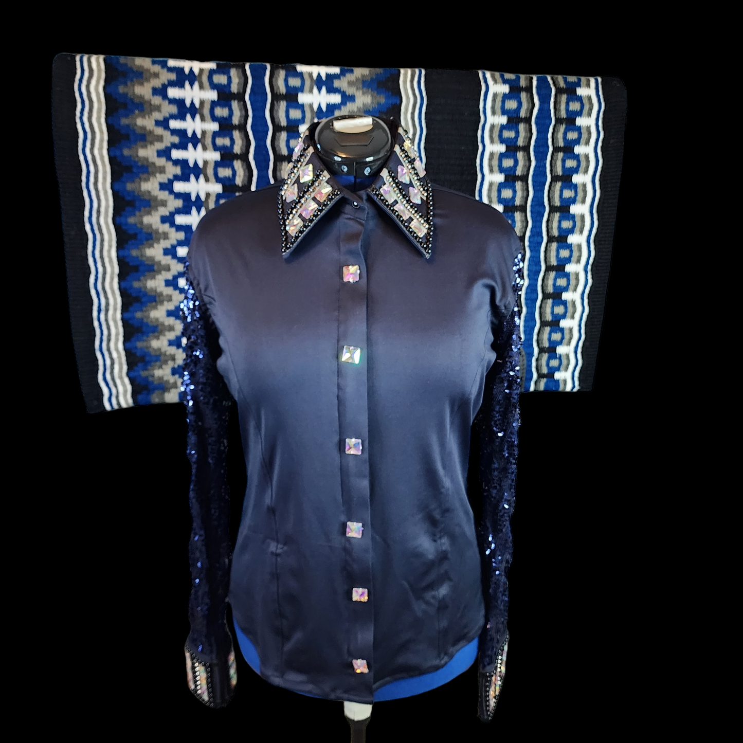 CUSTOM ORDER Navy sheer sleeve day shirt