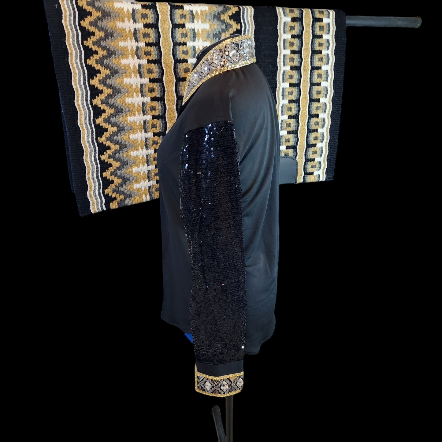 CUSTOM ORDER Black & gold sheer sleeve day shirt