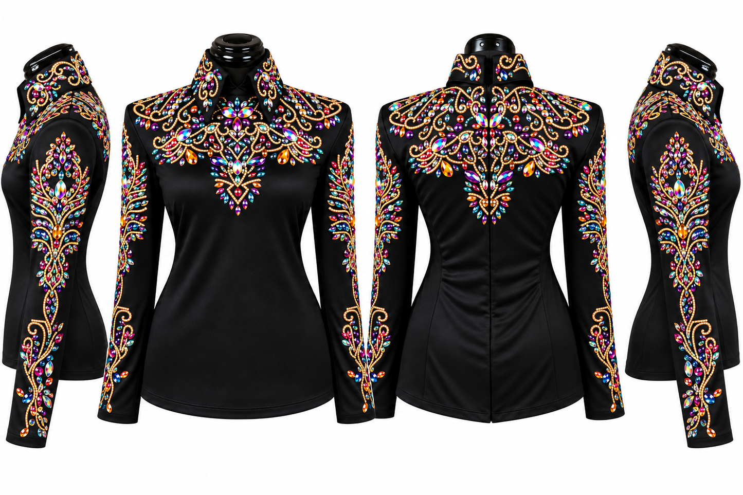 CUSTOM ORDER Black pecock back zip shirt