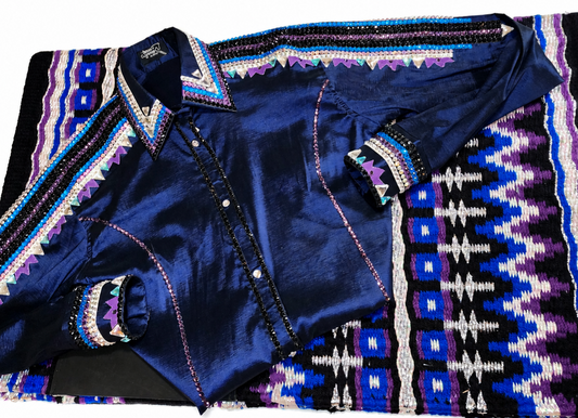 XL Navy blue stretch taffeta day shirt