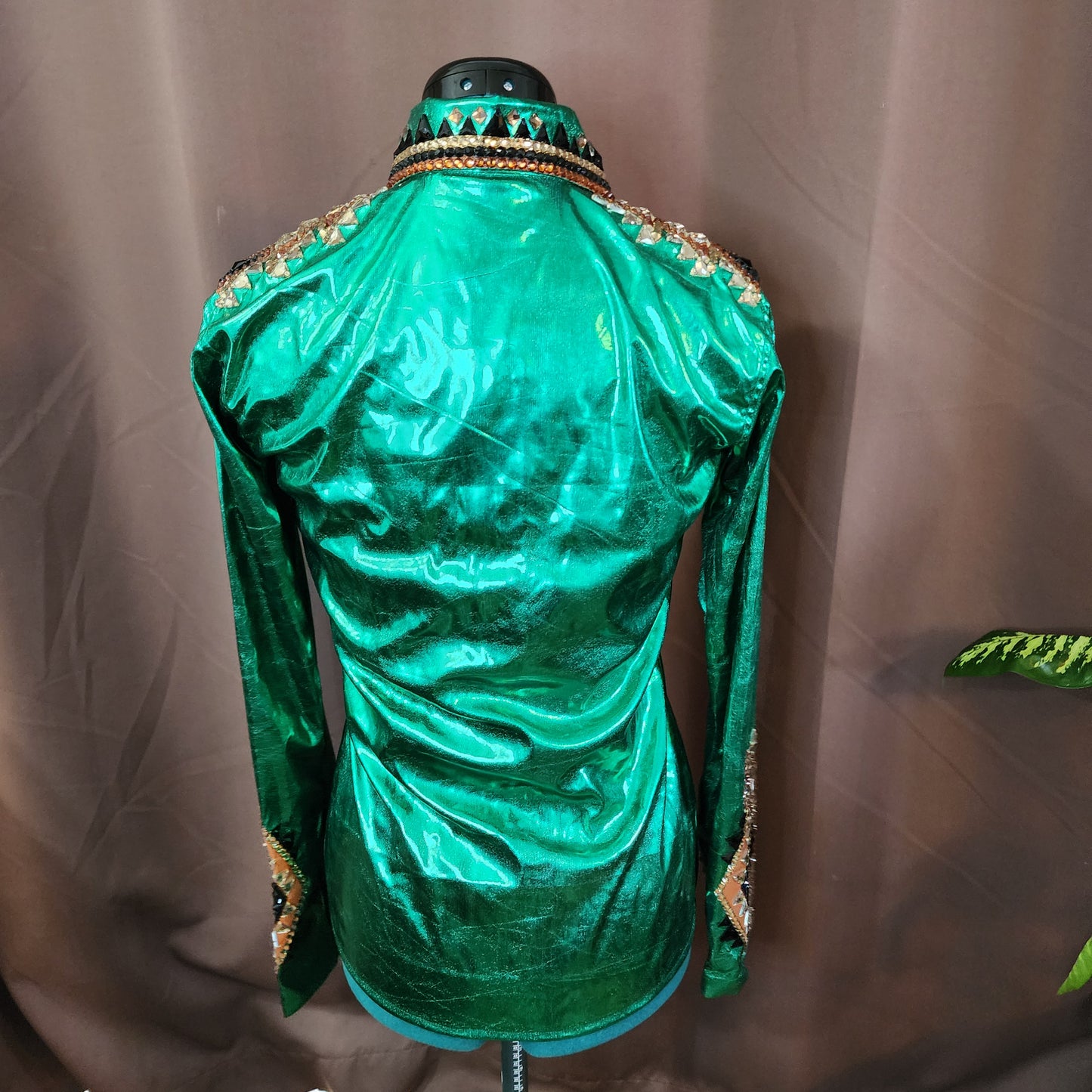Small Green metallic stretch day shirt