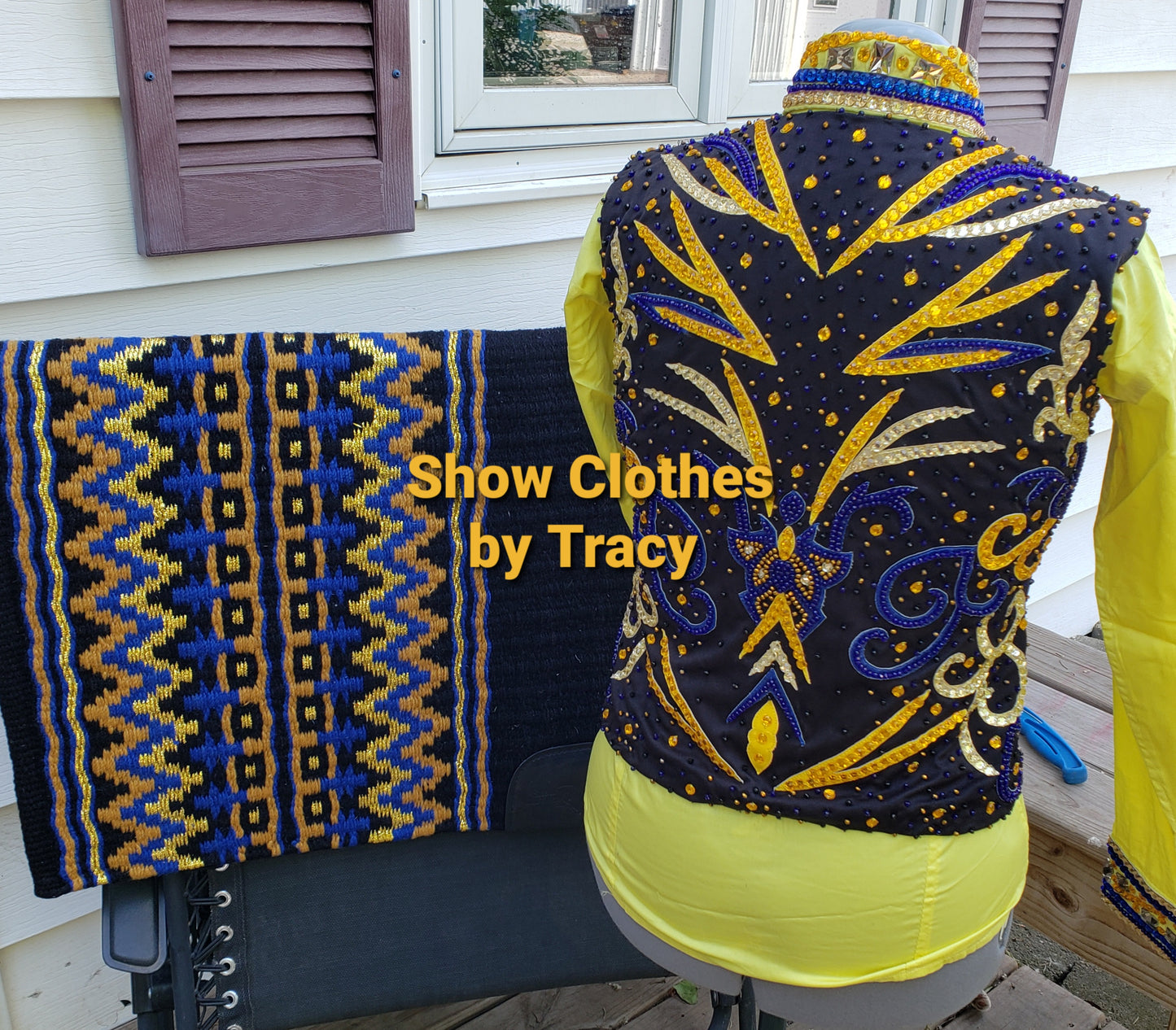 A Medium Yellow black & navy vest & shirt