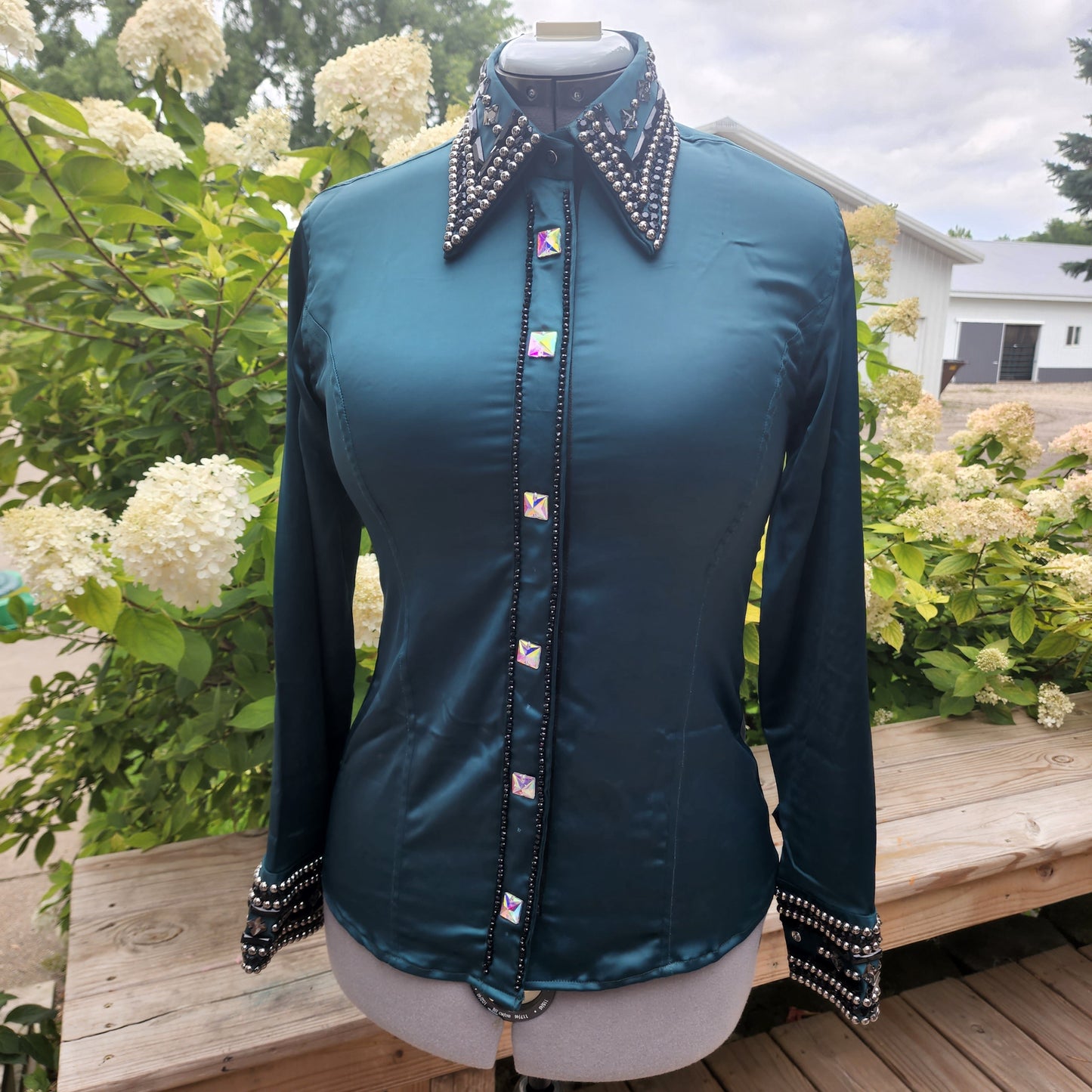 CUSTOM Dark Green Stretch Taffeta Day Shirt