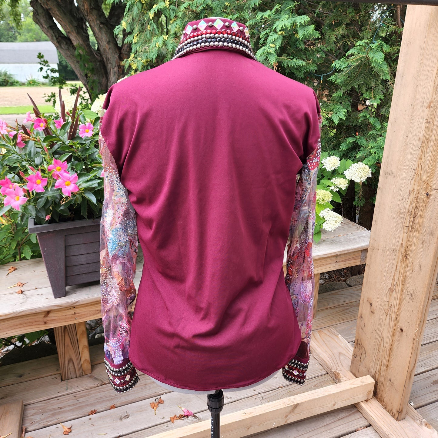 CUSTOM Burgundy Sheer Sleeve day shirt