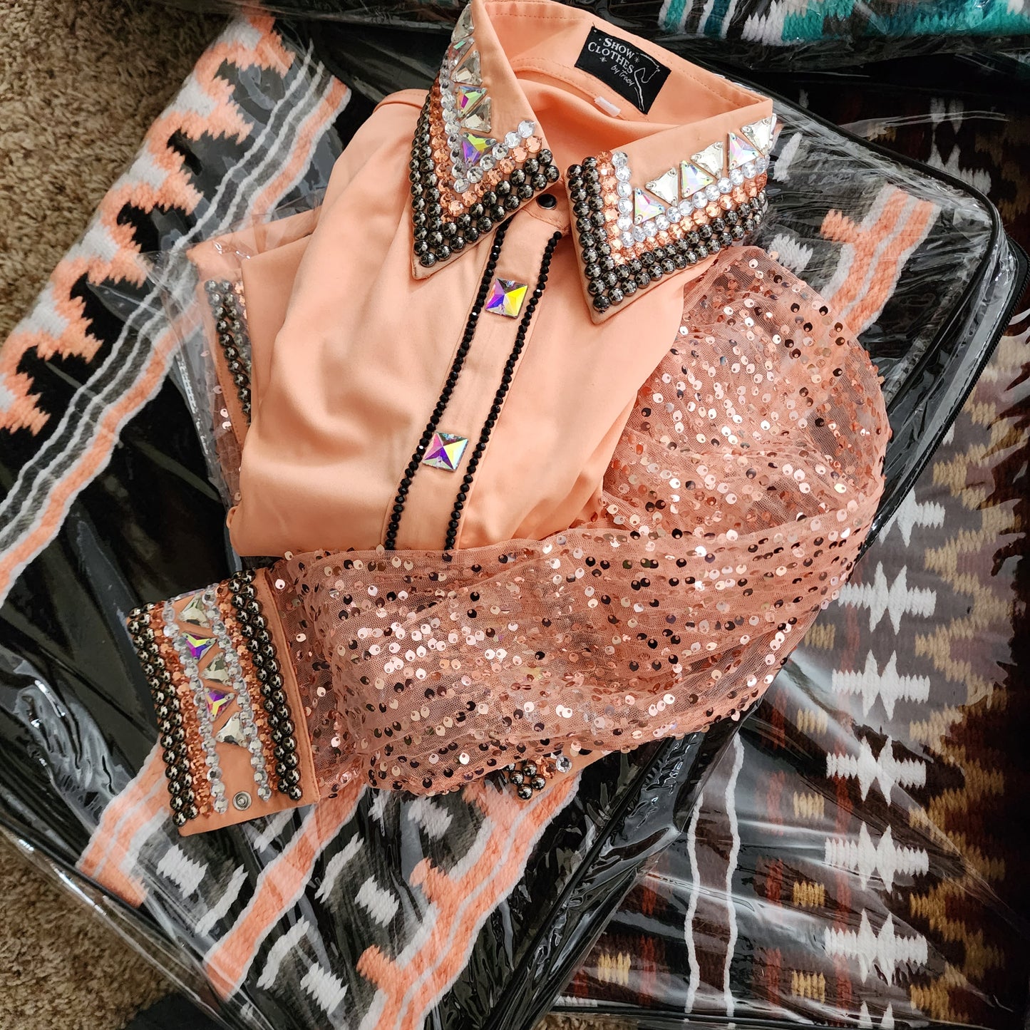 CUSTOM Peach sheer sleeve day shirt