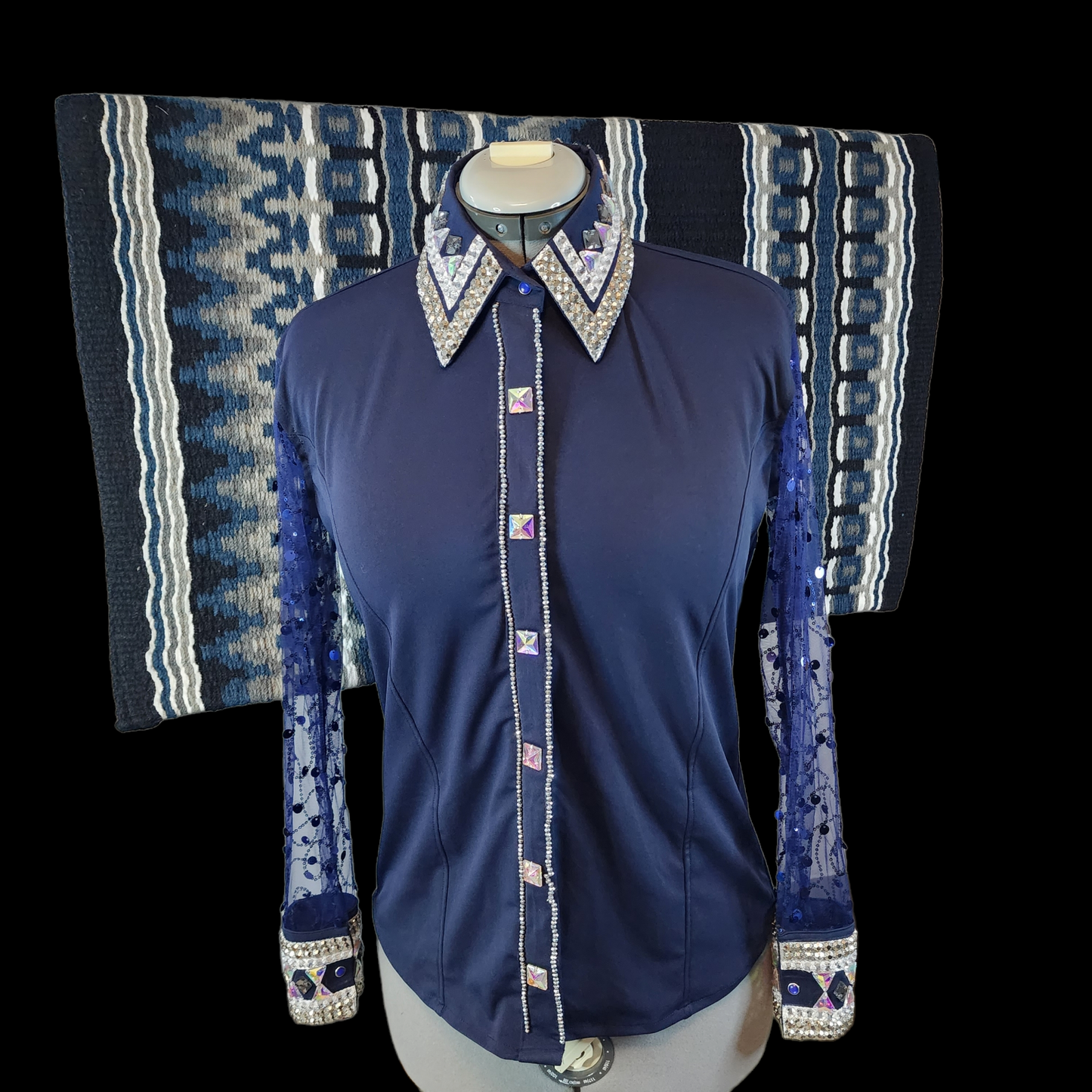 CUSTOM Navy sheer sleeve day shirt