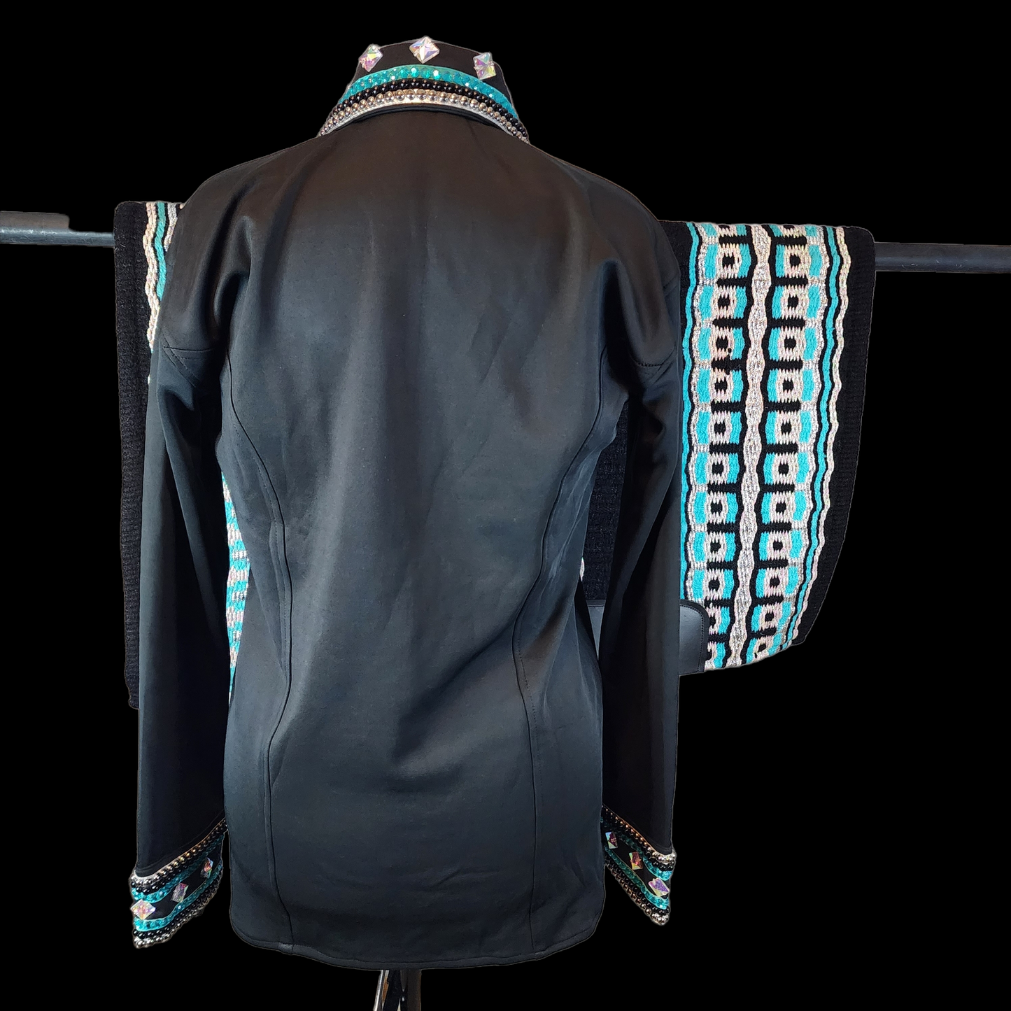 CUSTOM Black, teal, & silver vest, shirt, & pad set
