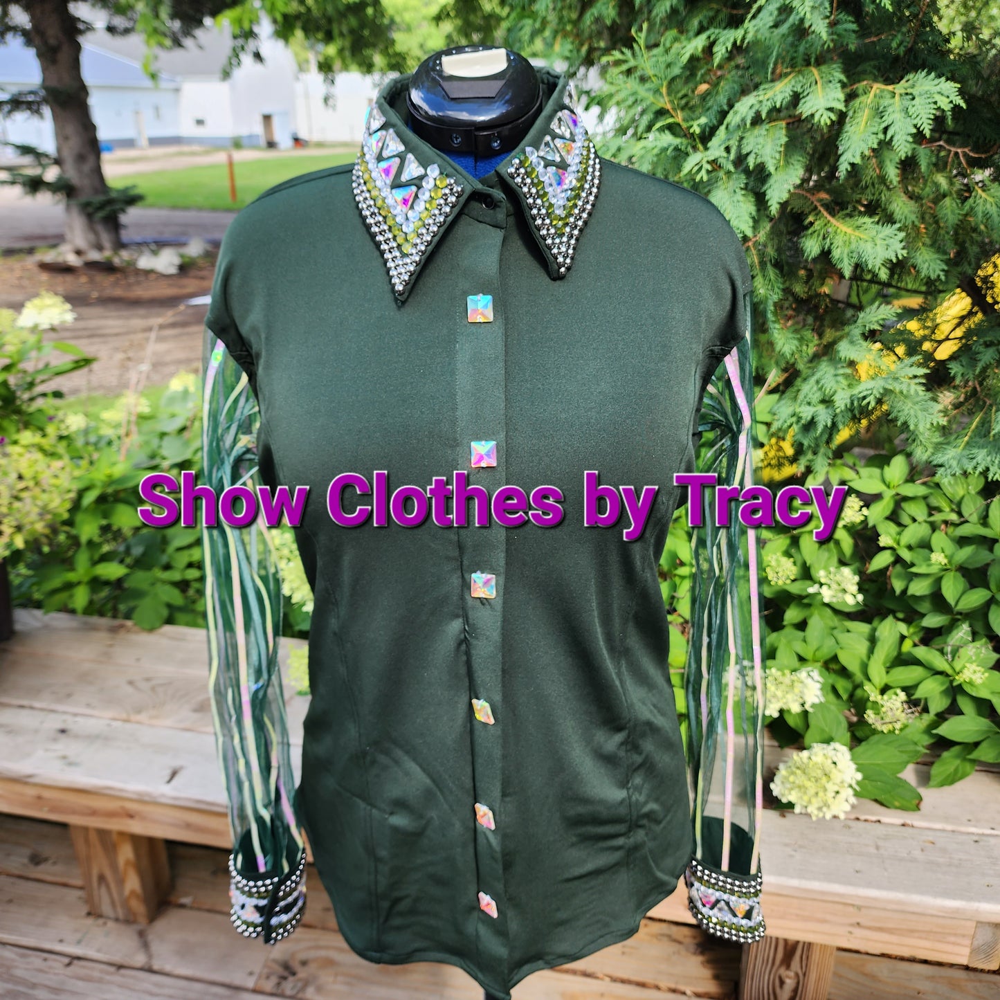 D 3XL Hunter green sheer sleeve day shirt