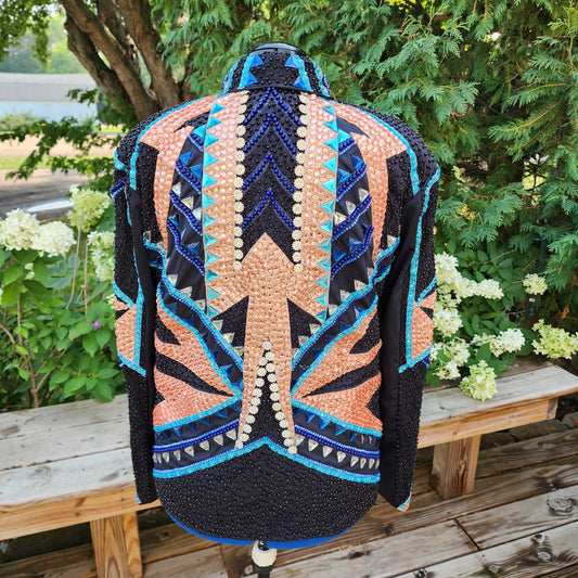 A 4XL Black with peach & blues Showmanship jacket