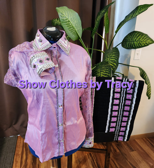 CUSTOM ORDER Lavender taffeta day shirt with sheer sleeves