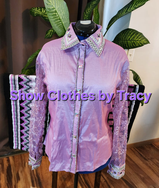 CUSTOM ORDER Lavender taffeta day shirt with sheer sleeves