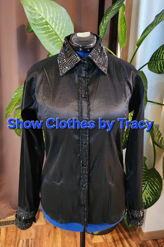 CUSTOM ORDER Black on black stretch taffeta day shirt