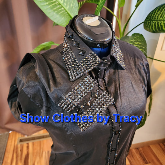 CUSTOM ORDER Black on black stretch taffeta day shirt