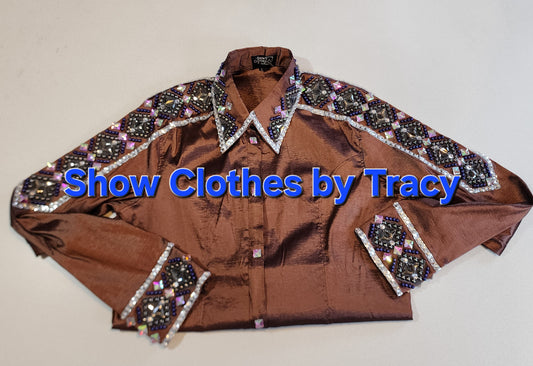 A Medium/Large Brown bronze stretch taffeta day shirt