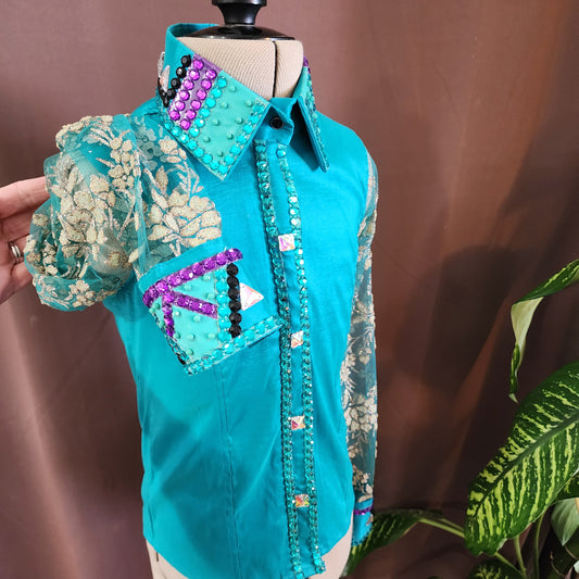 D 5/6 Youth teal sheer sleeve day shirt