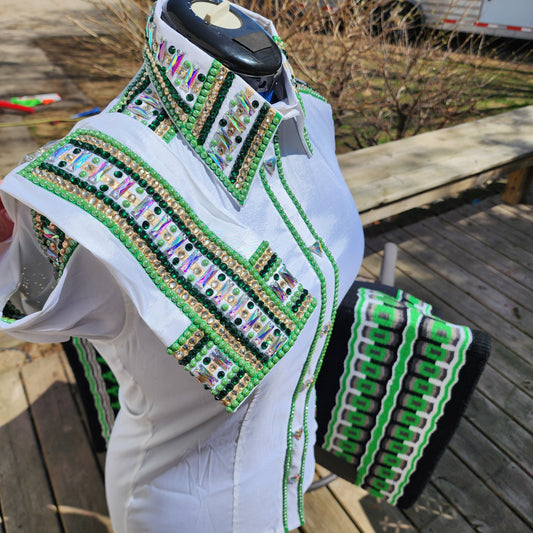 CUSTOM ORDER White & Green taffeta day shirt