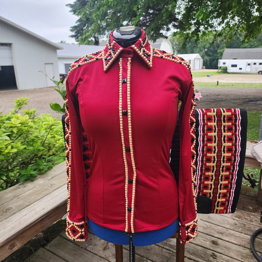 A Small-Lg Dark Red & champagne day shirt