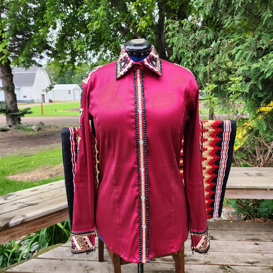 Large Burgundy stretch taffeta day shirt