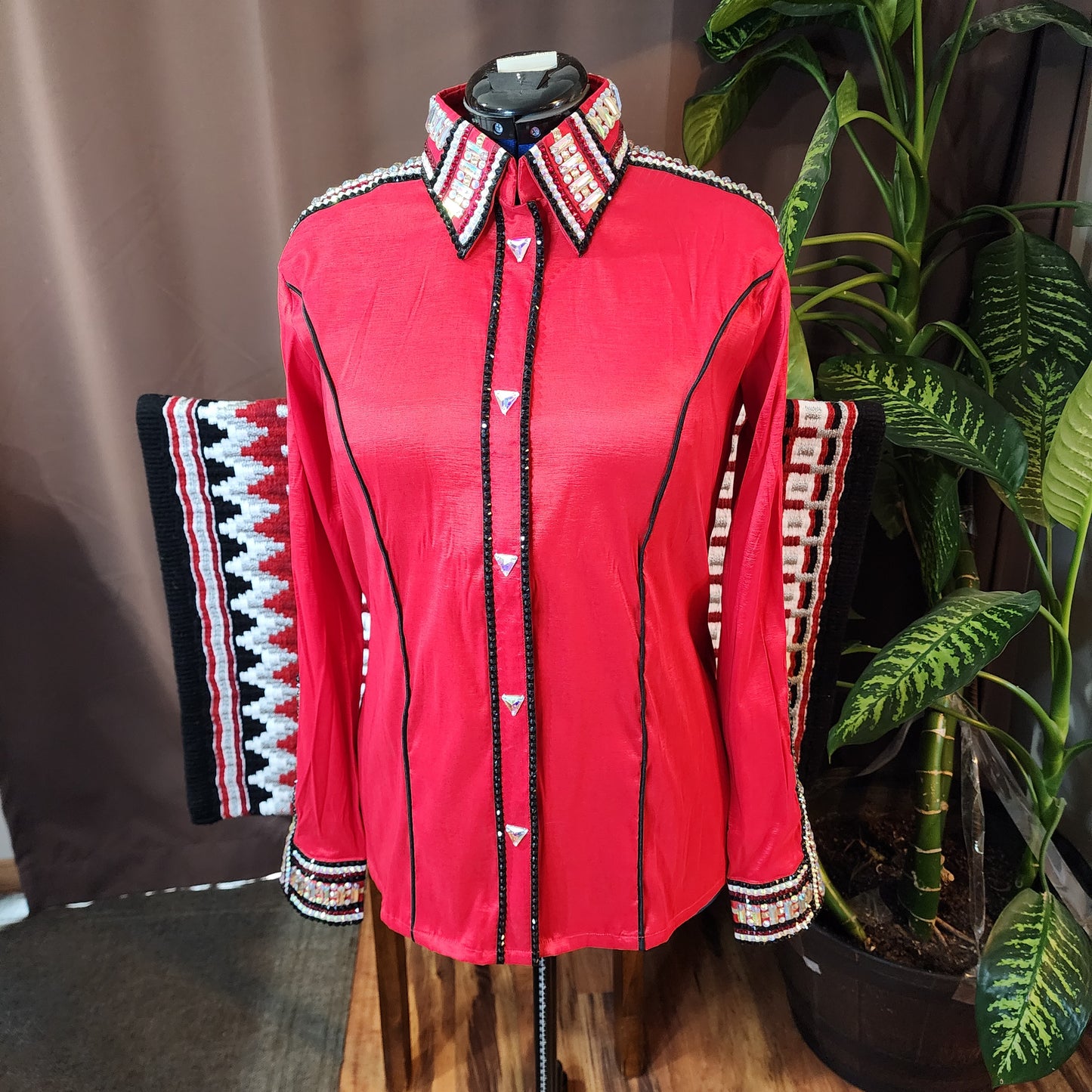 CUSTOM ORDER Red stretch taffeta day shirt