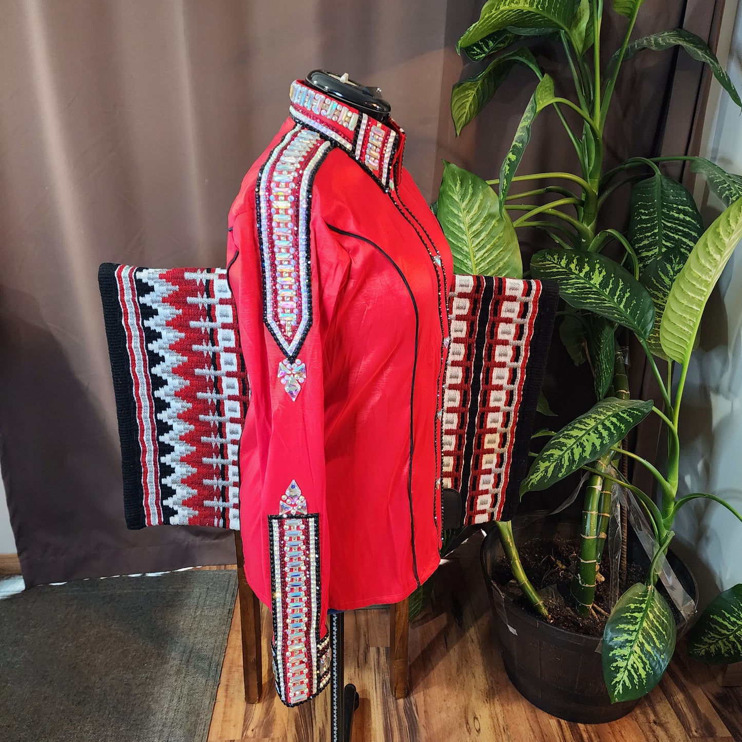 CUSTOM ORDER Red stretch taffeta day shirt