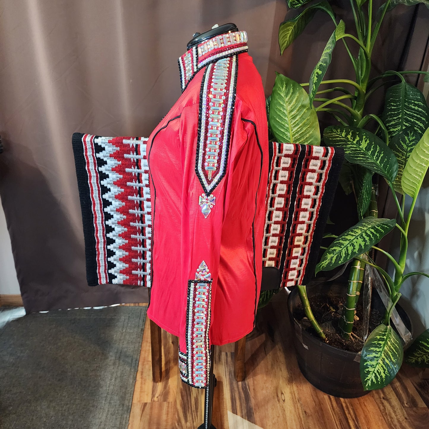 CUSTOM ORDER Red stretch taffeta day shirt