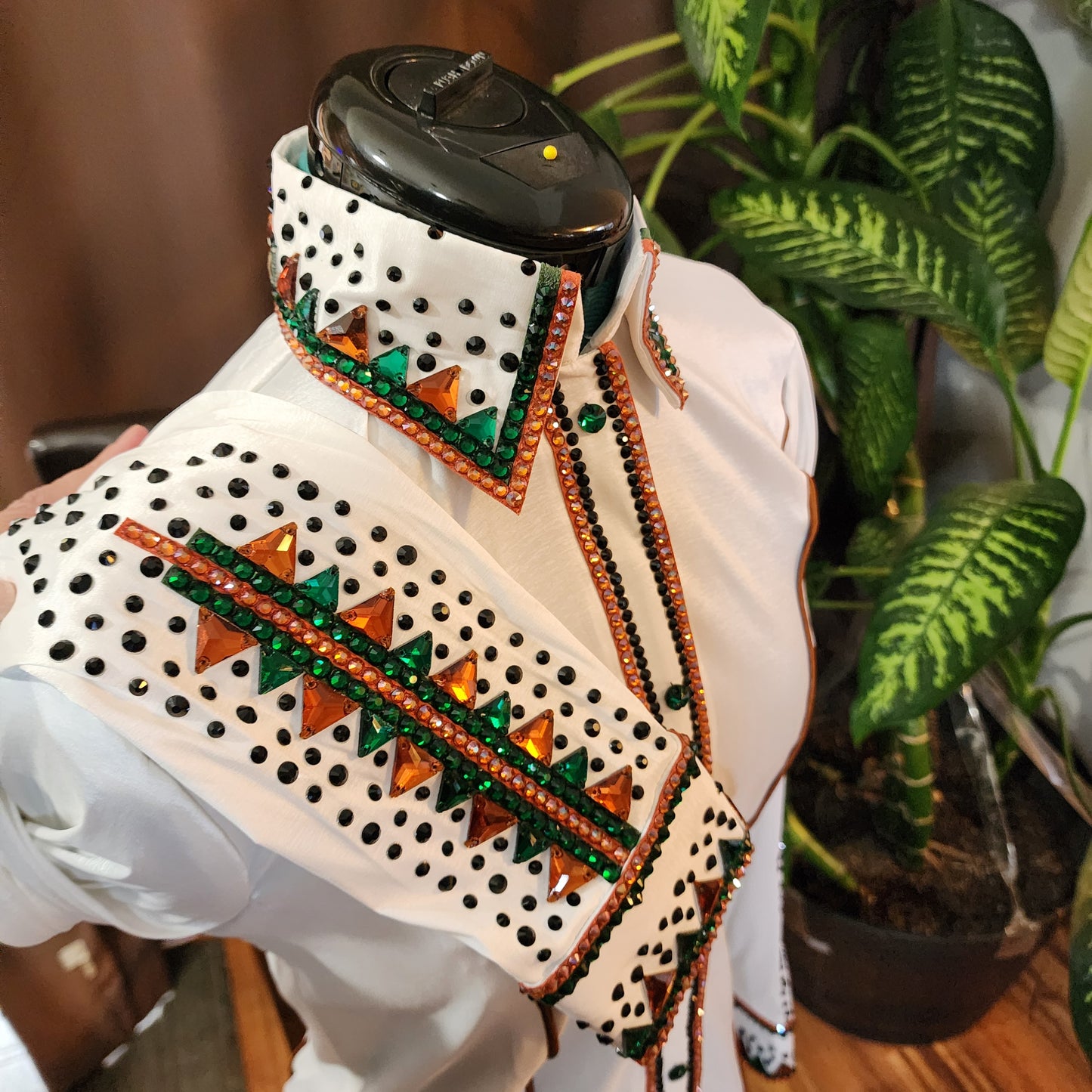 Xs/Small White &Green stretch taffeta day shirt