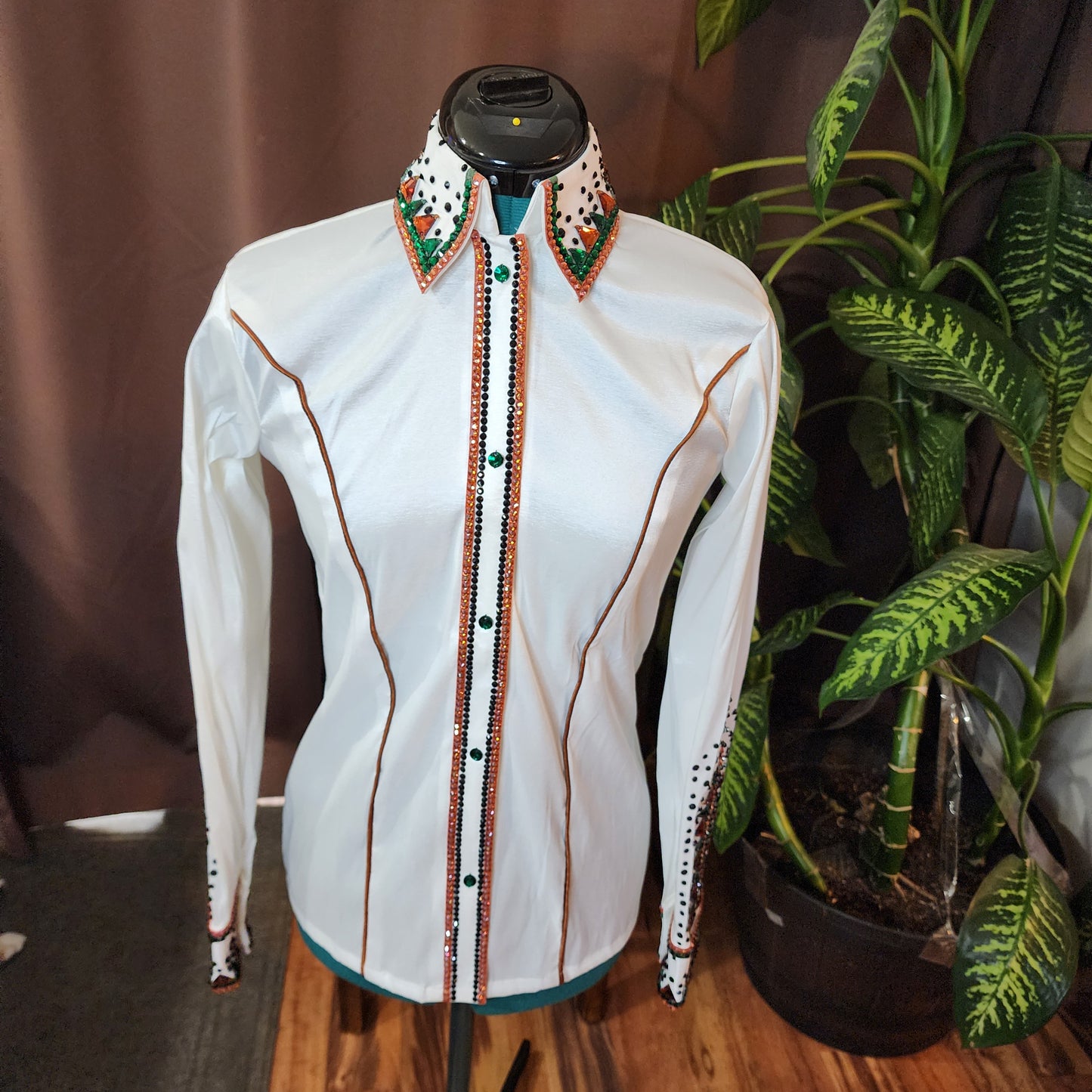 Xs/Small White &Green stretch taffeta day shirt