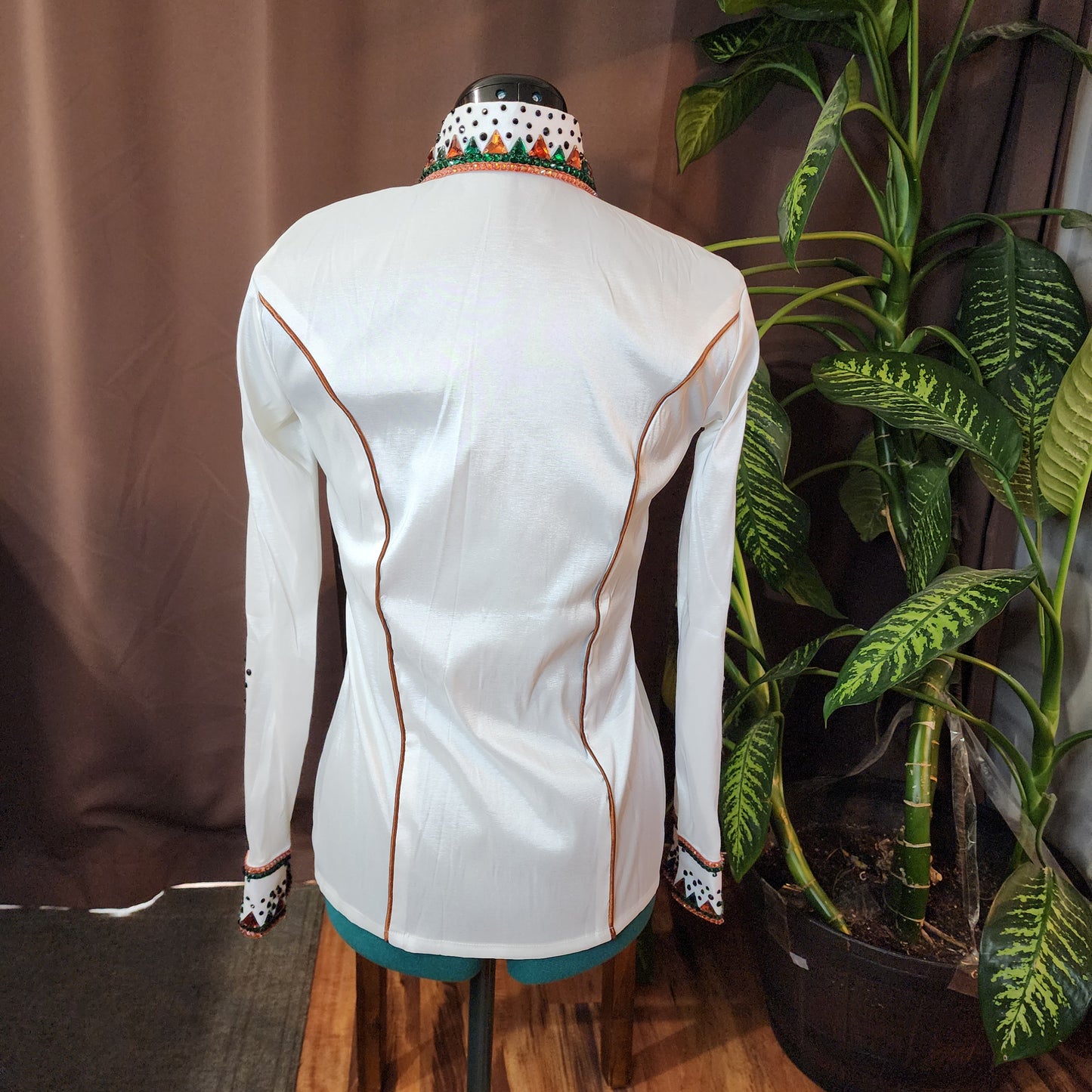 Xs/Small White &Green stretch taffeta day shirt