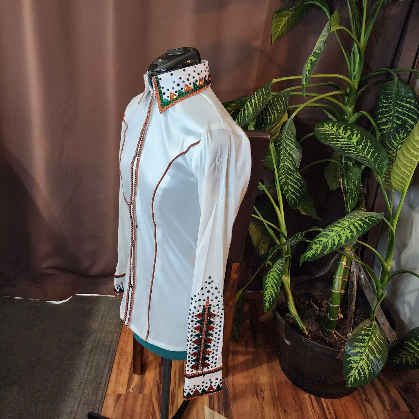 Xs/Small White &Green stretch taffeta day shirt