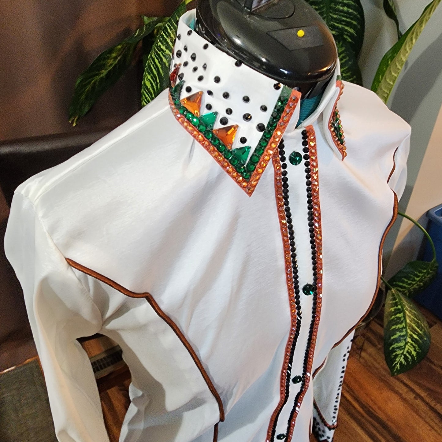 Xs/Small White &Green stretch taffeta day shirt