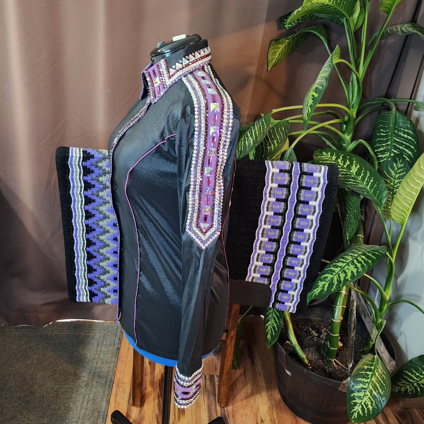 Large Black stretch taffeta day shirt