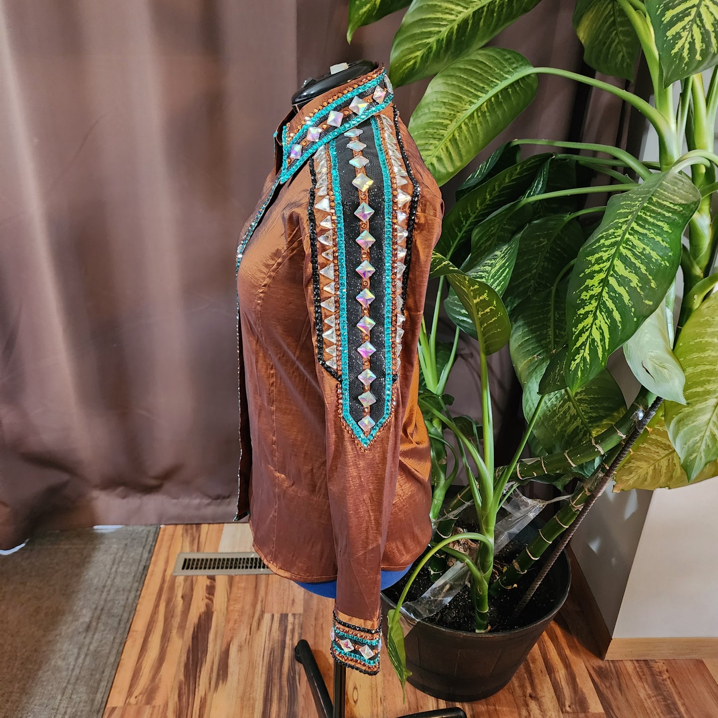 Large Rust Brown & Teal day shirt