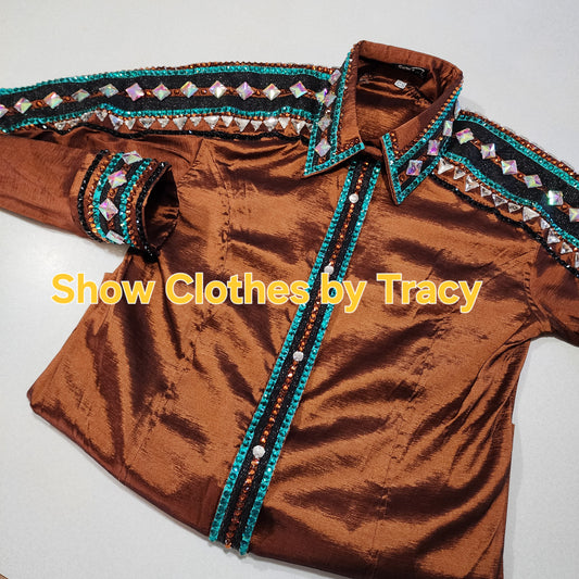 CUSTOM ORDER Rust Brown & Teal day shirt