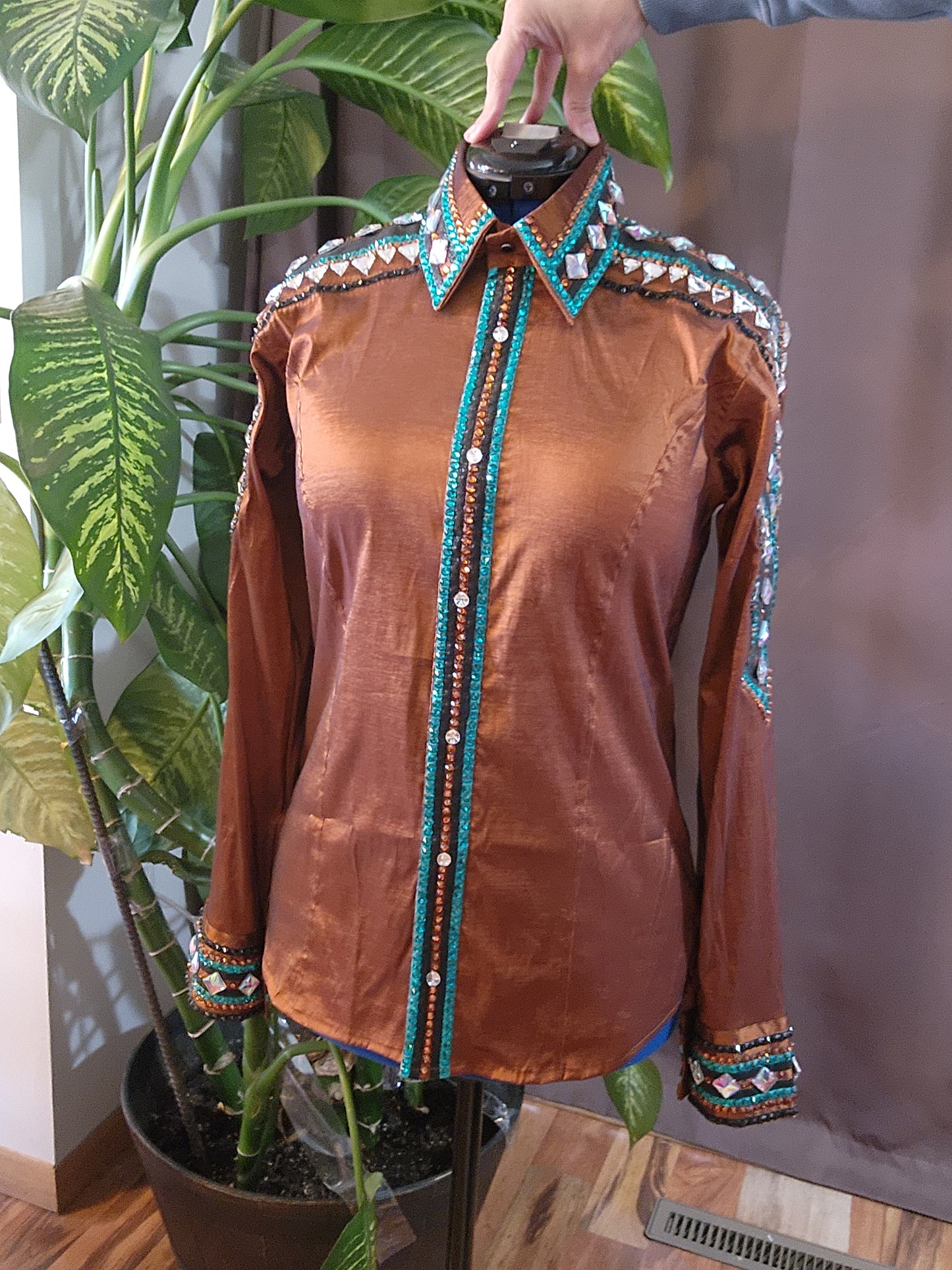 Large Rust Brown & Teal day shirt