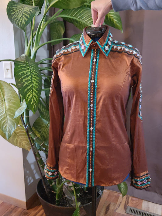 CUSTOM ORDER Rust Brown & Teal day shirt