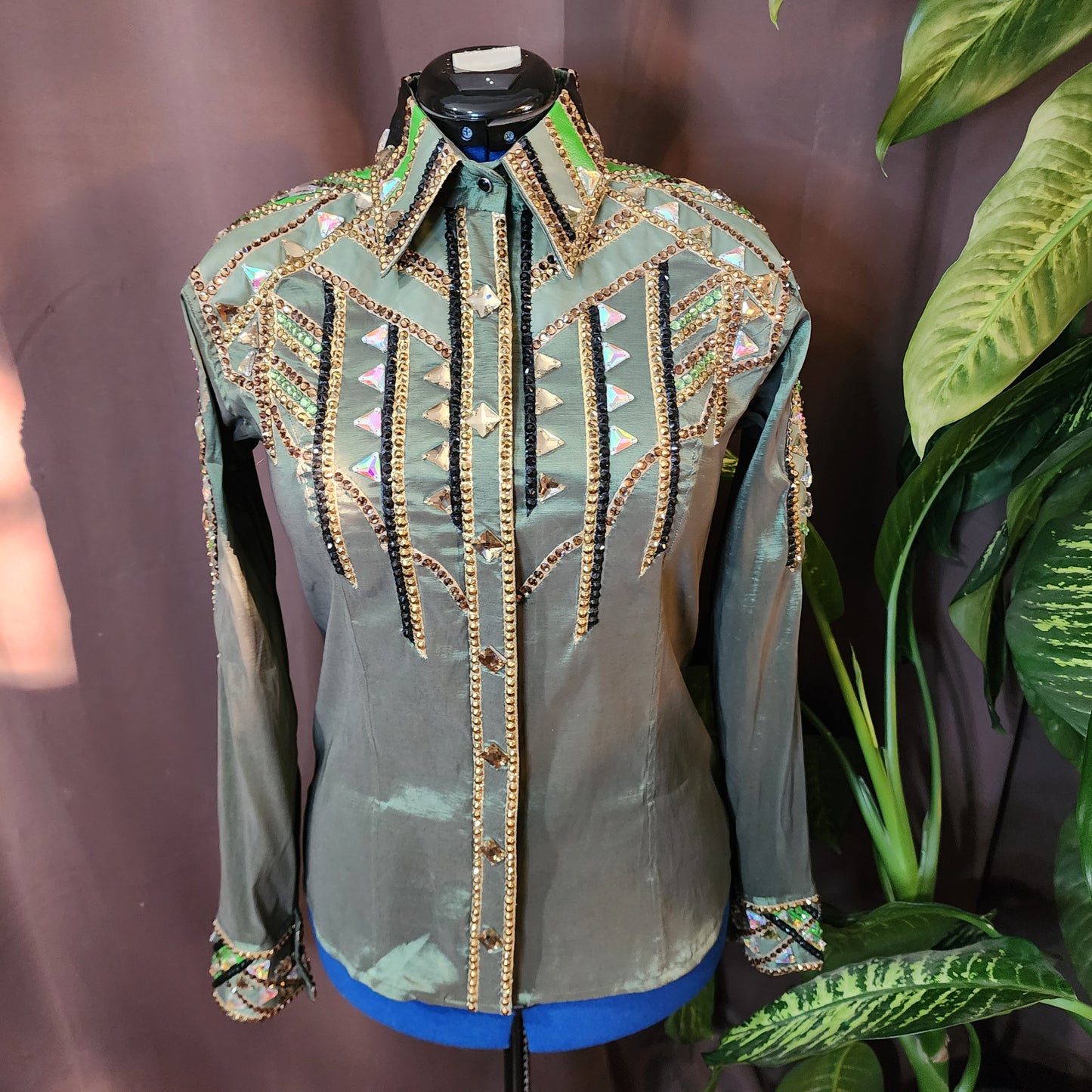 Large Olive taffeta day shirt