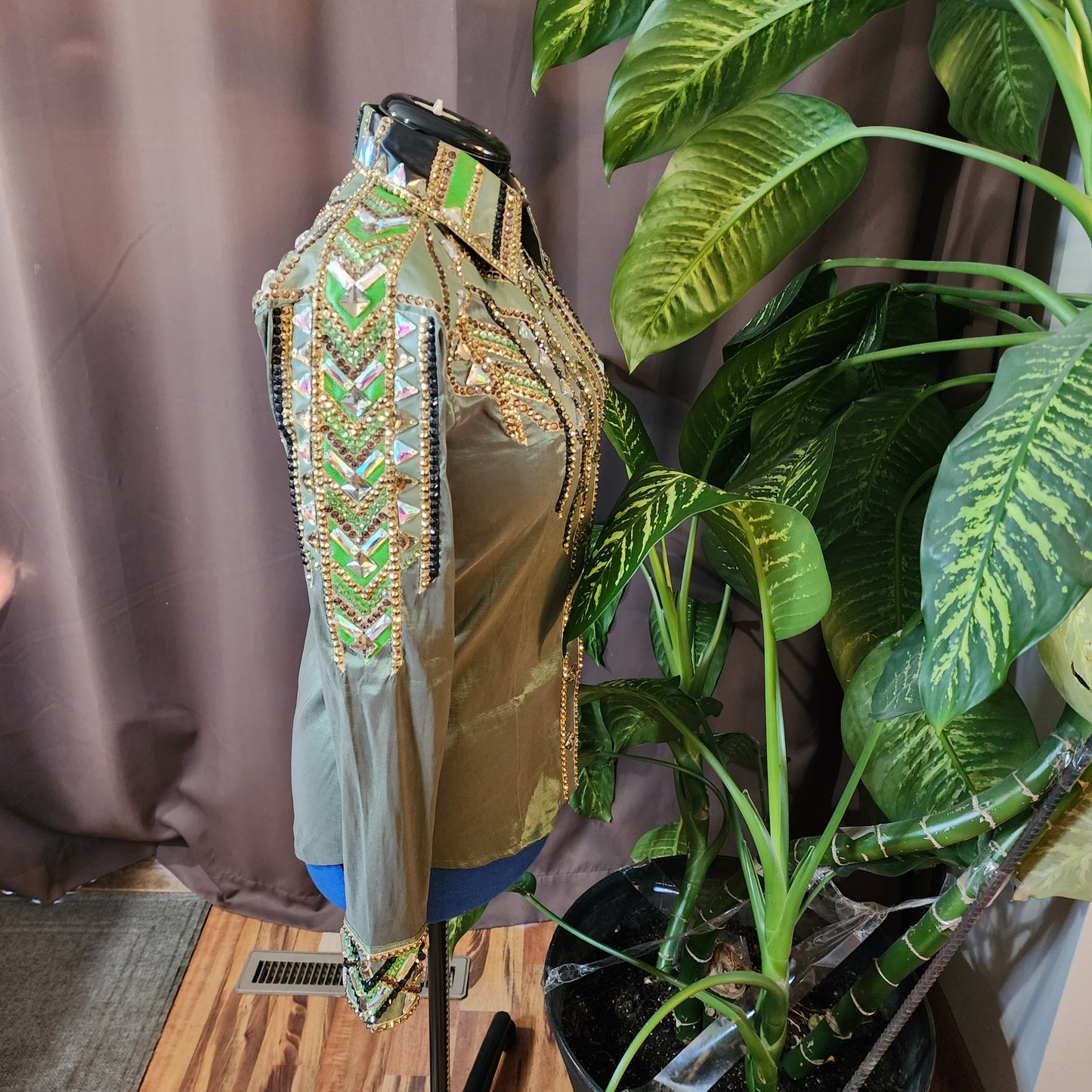 Large Olive taffeta day shirt