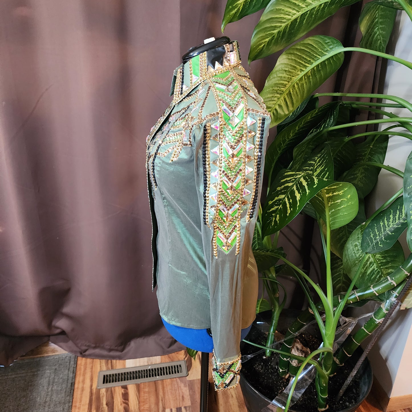 Large Olive taffeta day shirt