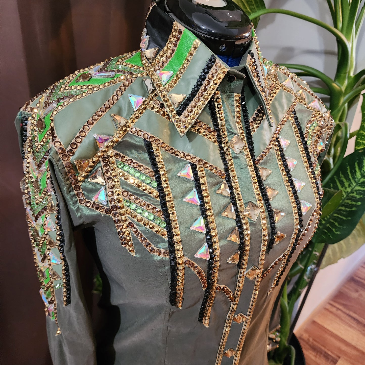 Large Olive taffeta day shirt