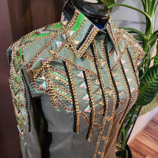 CUSTOM ORDER Olive taffeta day shirt